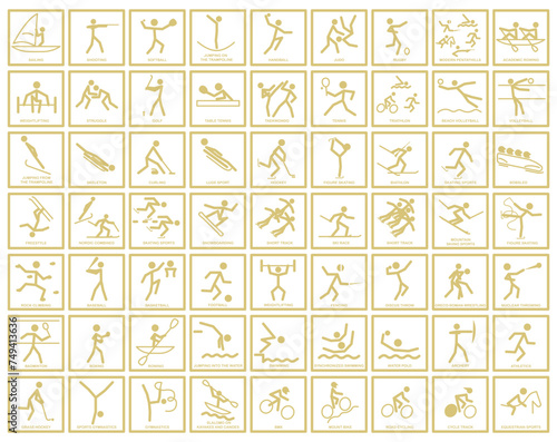 Olympic sport. Set of sports icons. Icons of all types of Olympic sports.