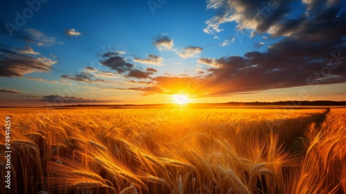 Beautiful sunrise over a picturesque wheat field - stunning nature landscape view