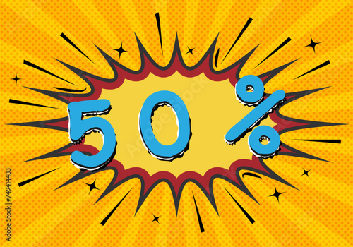 Descuento u oferta del 50% en fondo con estallido calido.