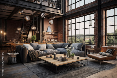 Living room in loft industrial style © Kokhanchikov