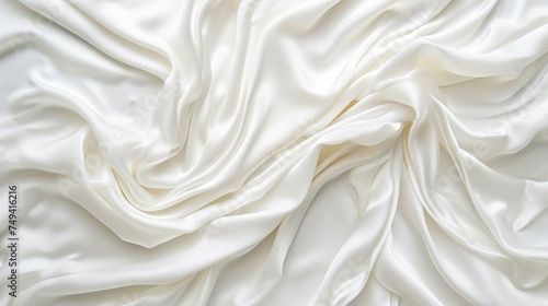 Elegant, creamy white silk fabric with a smooth texture and gentle folds, exuding luxury and sophistication, ideal for bridal or fashion backgrounds.