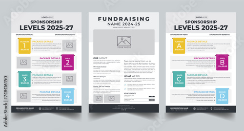 Nonprofit Event Sponsorship Levels Fundraising Flyers design template with 3 style layout photo