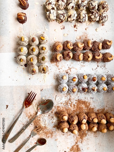 Handmade pralines with artistic decoration