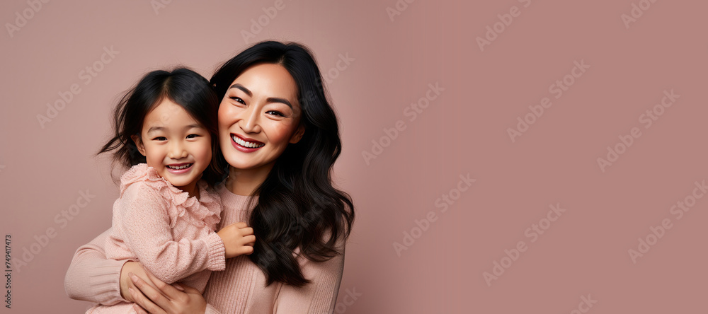 Mother's Day Happy Mother and Daughter on a Pink Banner with Space for Copy Mother's Day Happy Mother and Daughter on a Pink Banner with Space for Copy