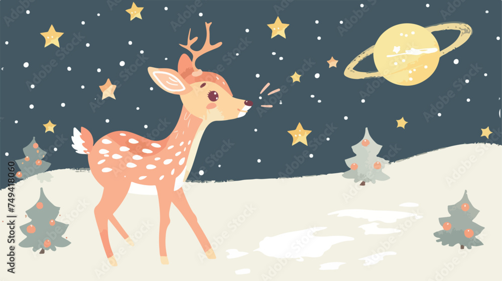 Vector cute deer and comet. Poster postcard sticker pr