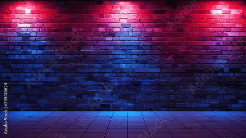 Standup comic night, Ground Two Spotlights Neon light on brick wall