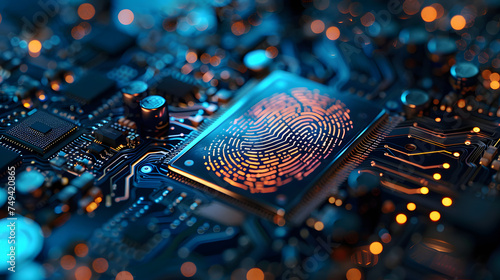 digital fingerprint on motherboard backgrounds, digital security and access concepts photo