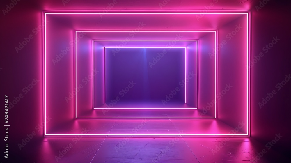 Neon rectangular frame or horizontal neon sign. Abstract background, tunnel, portal. Geometric light outlines or laser shining lines. Abstract background with space for your text. Generative Ai Neon rectangular frame or horizontal neon sign. Abstract background, tunnel, portal. Geometric light outlines or laser shining lines. Abstract background with space for your text. Generative Ai