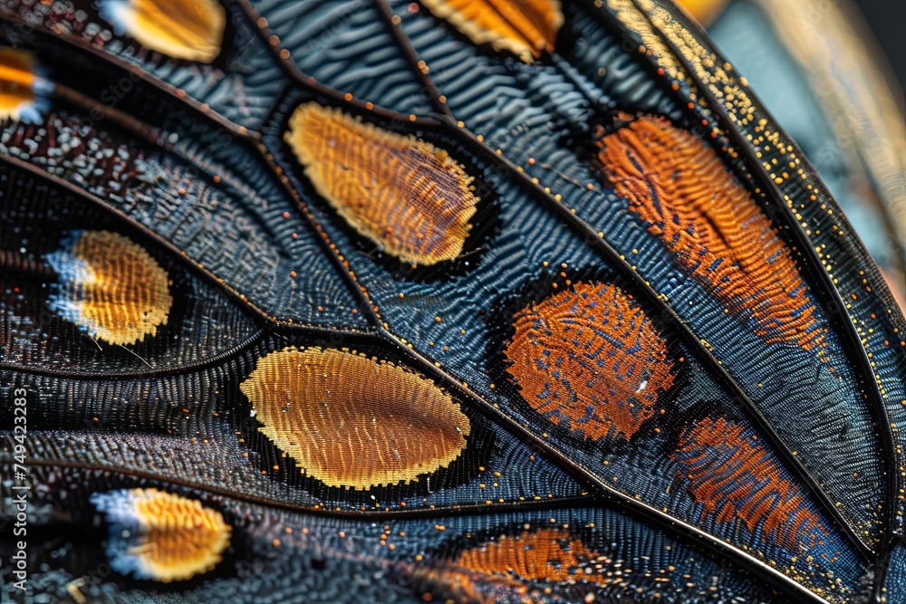 A close-up view reveals the intricate patterns and delicate structure of a butterflys wing feathers. Generative AI A close-up view reveals the intricate patterns and delicate structure of a butterflys wing feathers. Generative AI