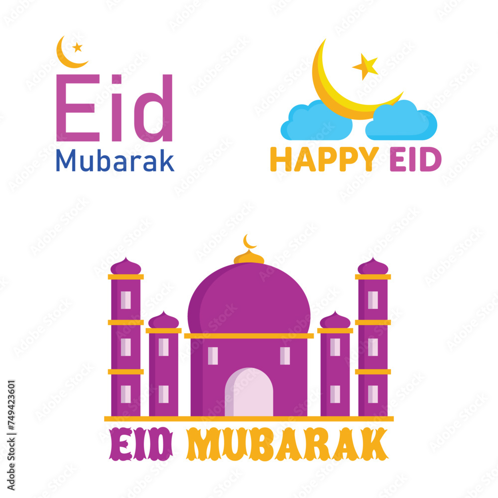 Eid Mubarak greeting card, Eid Mubarak illustrations, Eid Mubarak logo