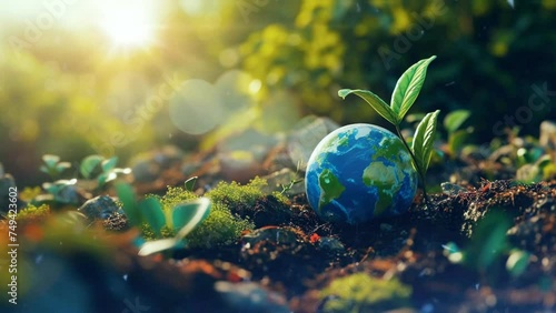 4k animation nature earth day background. looping animated generated ai photo