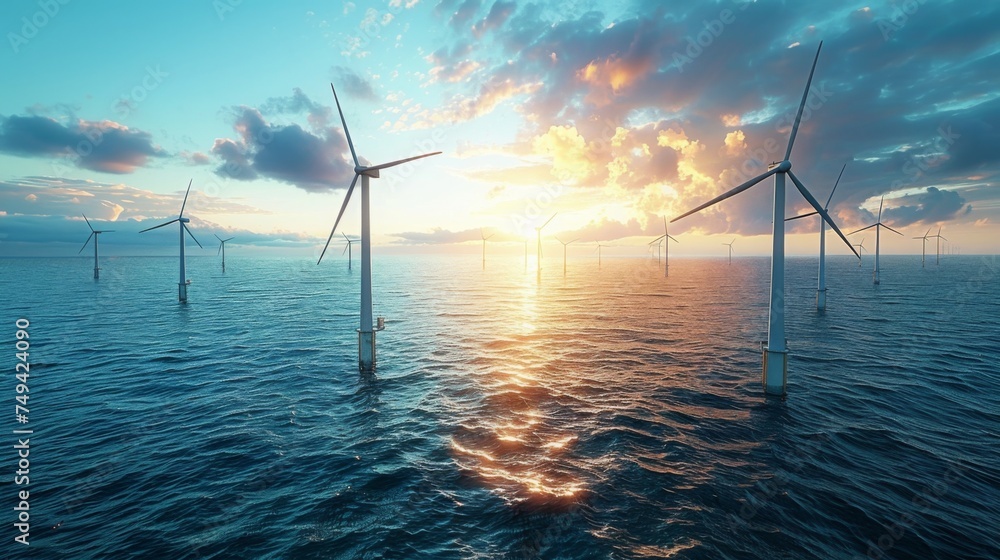 field and offshore wind farms, green power and ecology saving