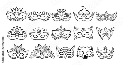 Various carnival mask outline sketch vector illustration set