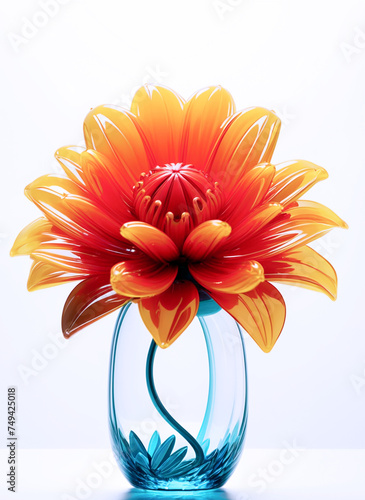 oggetto d'arredo che ricorda un grande fiore color arancio in vaso di vetro photo