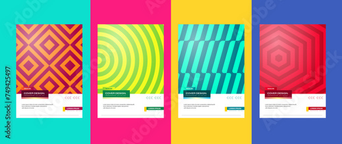 Four set of colorful gradient geometrical pattern cover design template