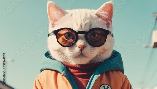 portrait of a cute cat clean light blue background  photo