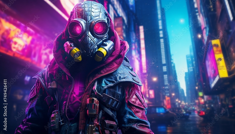 Background, cyberpunk style image, dj in action