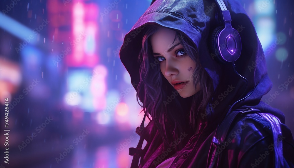 Background, cyberpunk style image, woman dancing in nightclub Background, cyberpunk style image, woman dancing in nightclub