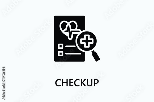 Checkup icon. With paper, heart, health and search