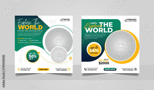 Travel tour promotion banner traveling business social media post or tourism marketing