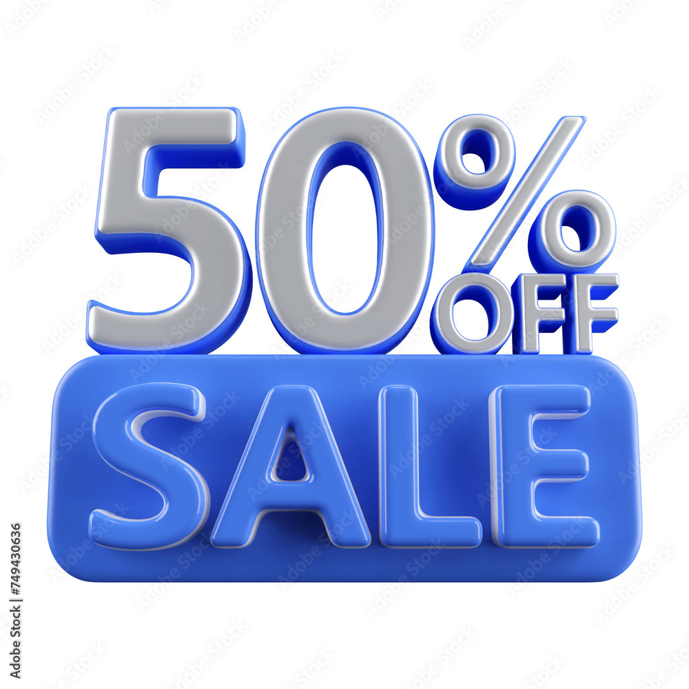 50 percent off sale discount number blue 3d render 50 percent off sale discount number blue 3d render