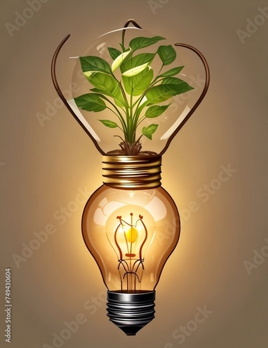 light bulb with plant inside created with Generative AI technology