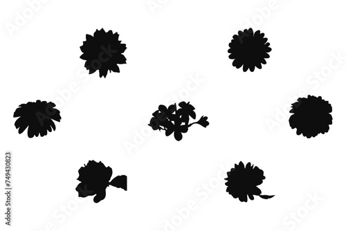 Vector illustration of flower silhouettes, hand drawn wreaths. Cute floral decoration frame set. Vector art, Icons, black colour isolated on white background. Logo, wallpaper.