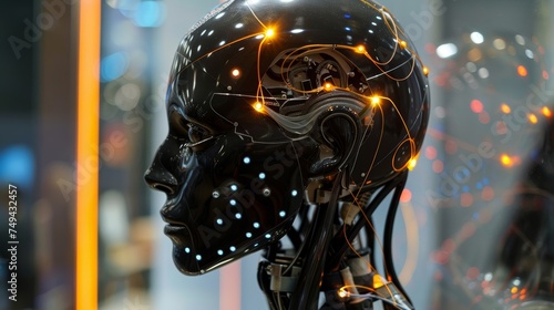 Sophisticated Robotic Head with Illuminated Circuitry generative ai
