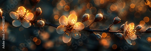 Spring Blossomspringtime Cherry Bloom Tone, with lights, light black and yellow, Background HD, Illustrations photo