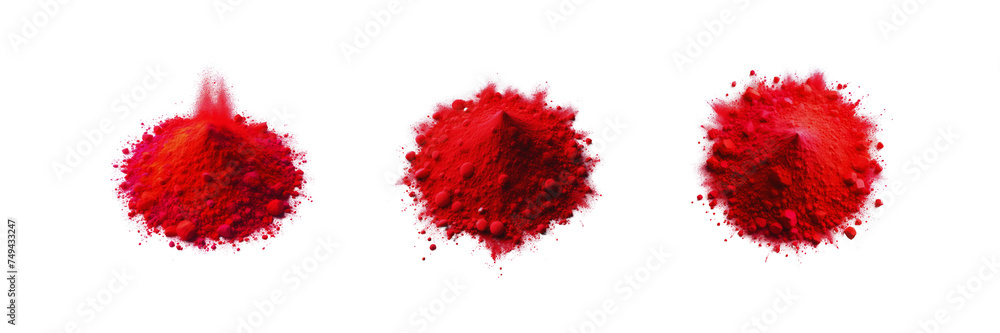  Set of Red holi paint color powder, festival vibrant , illustration, isolated over on transparent white background
