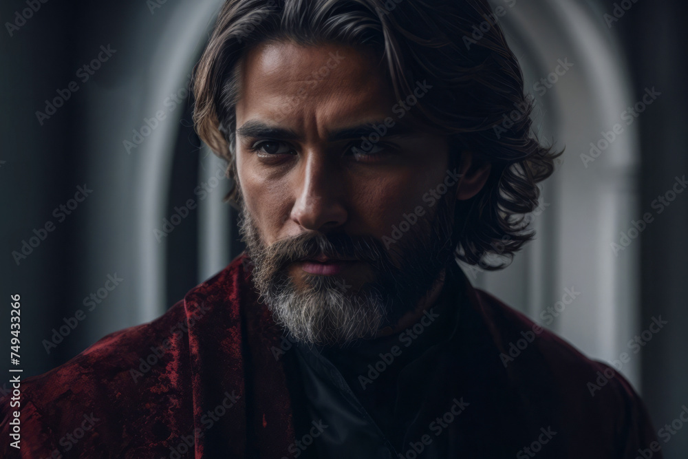 Portrait of a dark medieval lord in a castle Portrait of a dark medieval lord in a castle