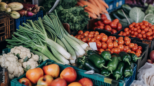 Assortment of Fresh Organic Vegetables, Fresh carrots, tomatoes, and peppers; a bounty of organic produce