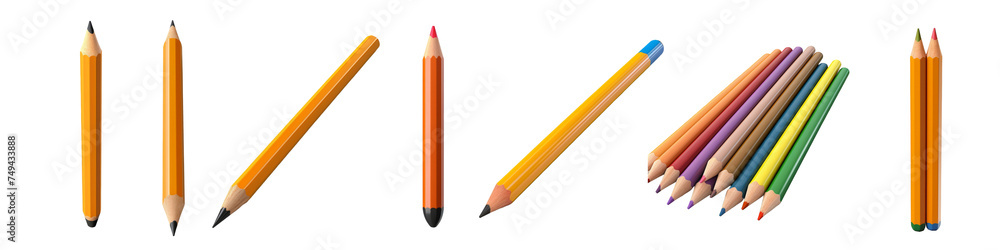 Fototapeta premium 3D Pencil isolated on transparent background.