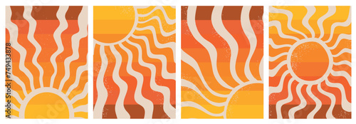 Sun groovy wallpaper collection, vintage backgrounds for social media templates, cards, posters, banners, prints, invitations, wall art, digital paper, etc. EPS 10