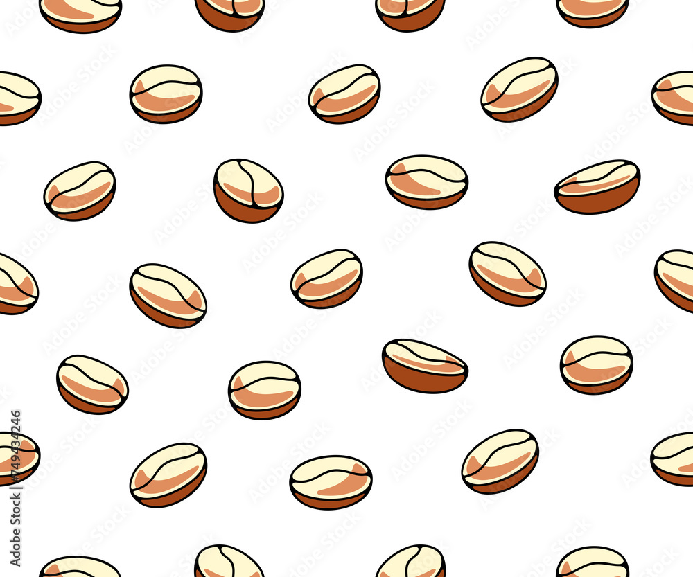 Obraz premium Coffee beans, plant and nature, seamless background and pattern. Food, hot drink, beverage, cafes, coffee house and coffee shop, illustration