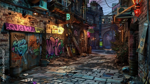 Dystopian Alley: Neon Graffiti and Cyber Vibes © Jammy