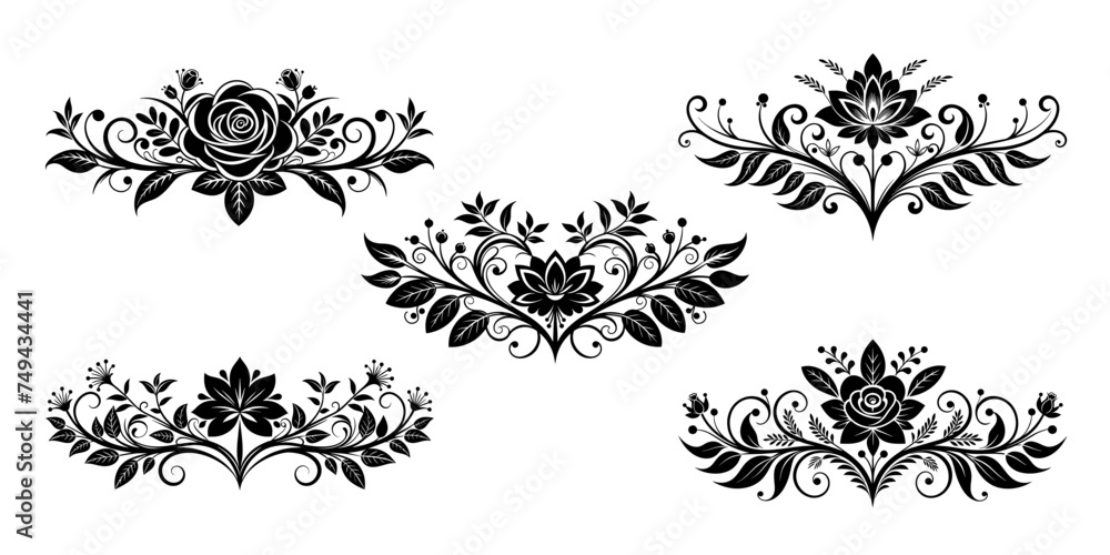 Black vintage floral dividers for page decor