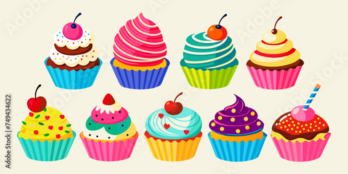 Colorful cupcake vector illustrations set