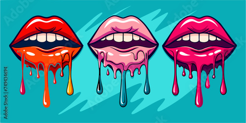 Colorful vector dripping lips set