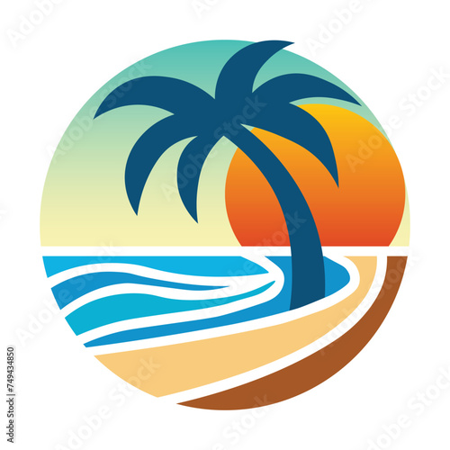 Tropical summer island logotype design. Palm tree logo or summer logo design vector illustration for t-shirt  logo  icon  web  banner.