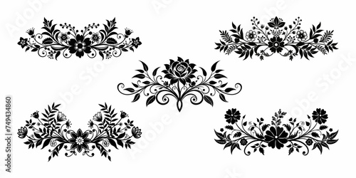 Vintage black floral dividers for page decoration