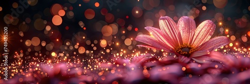 Viva Magenta Colour Flower Petals, with lights, light black and yellow, Background HD, Illustrations © Cove Art