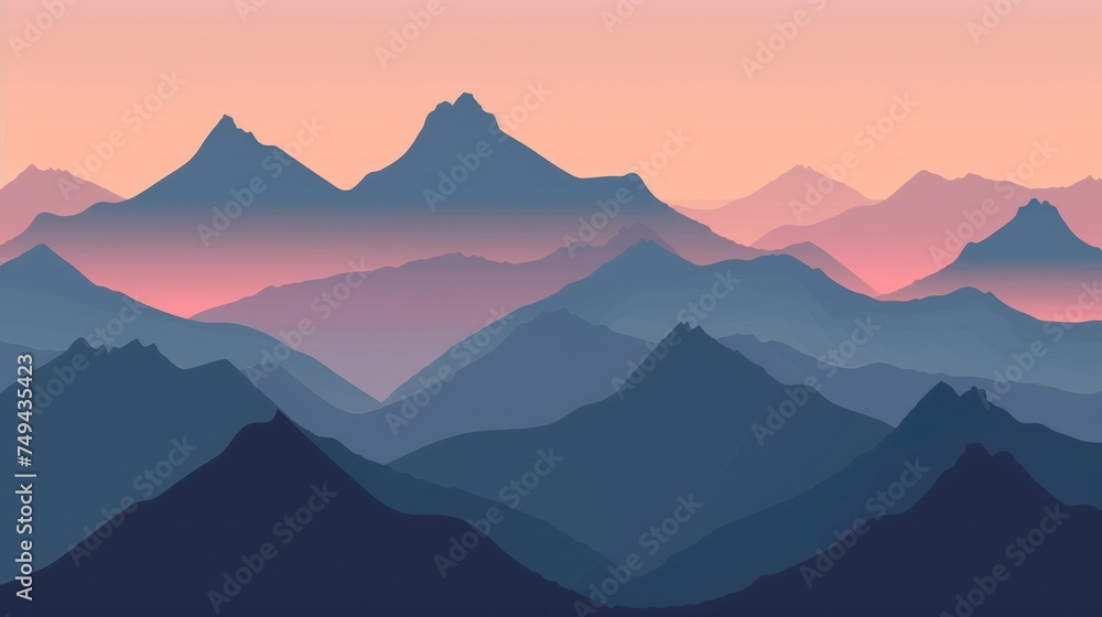 The silhouettes of layered mountains stand out against a gradient dusk sky, evoking a serene and majestic landscape.