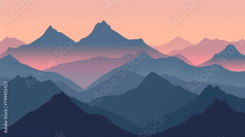 The silhouettes of layered mountains stand out against a gradient dusk sky, evoking a serene and majestic landscape.