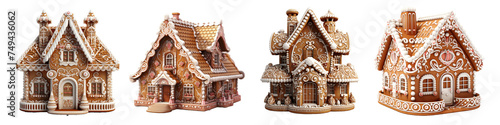 3D Gingerbread House isolated on transparent background.