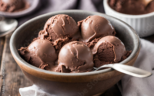 scoops of chocolate ice cream food photography 