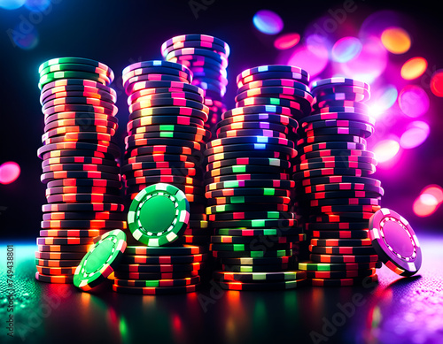 Colorful poker chips pile. Edited AI generated image 