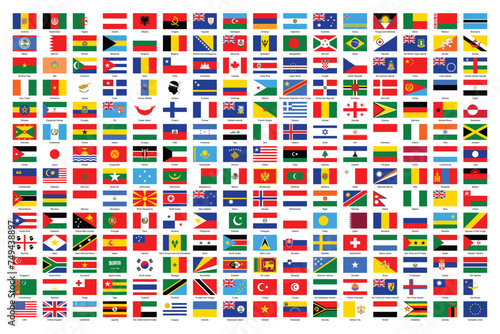 Flags of the world. Big collection set of World Countries National Flags. In alphabetical order photo