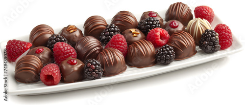 sweet treat - chocolates, truffles, fresh berries. image for advertising banner, postcards, packaging
