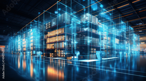 Futuristic Technology Retail Warehouse: Digitalization and Visualization of Industry 4. 0 Process that Analyzes Goods, future warehouse 